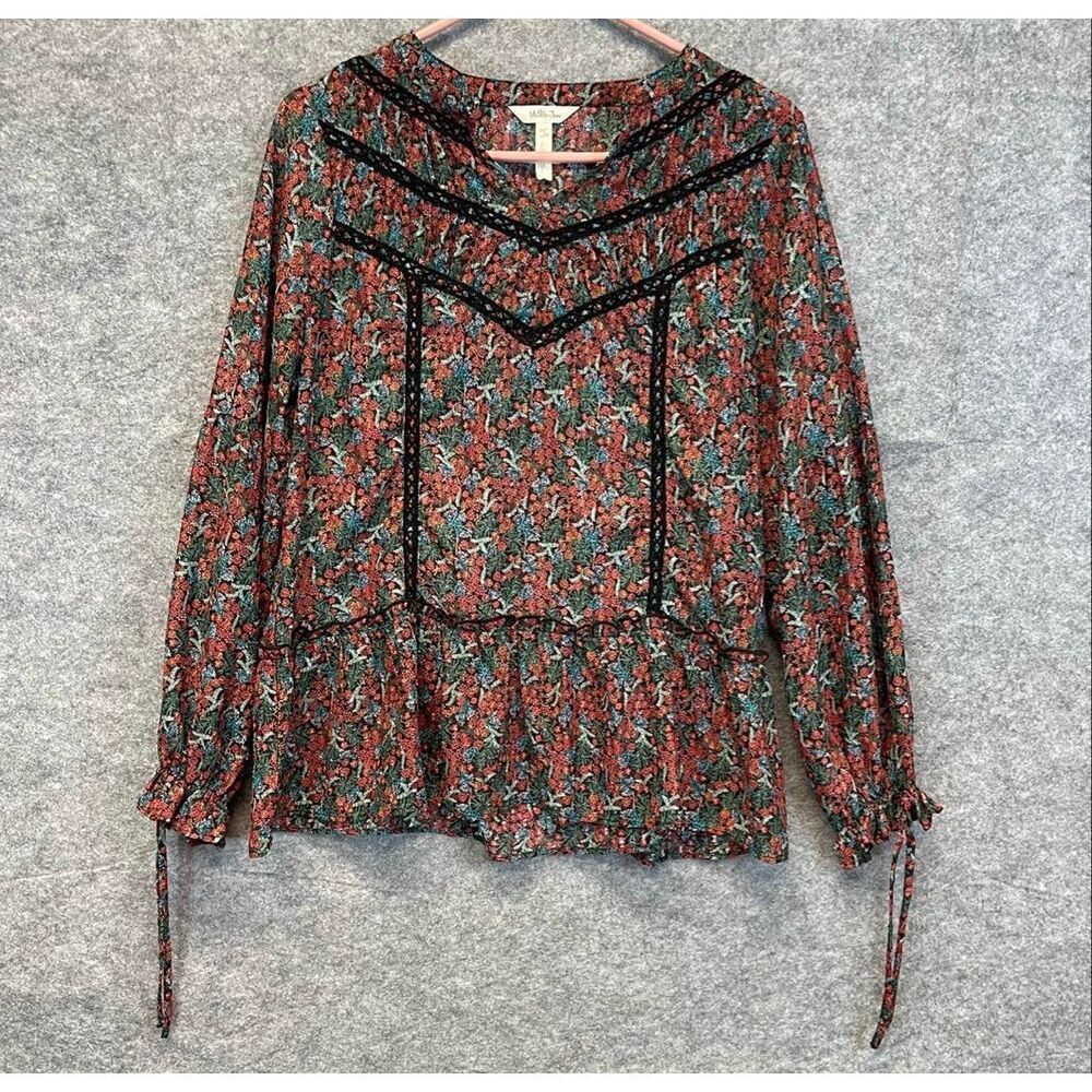 MATILDA JANE Blouse Top Small Floral‎ Long Sleeve Boho Peplum Lace Cottagecore